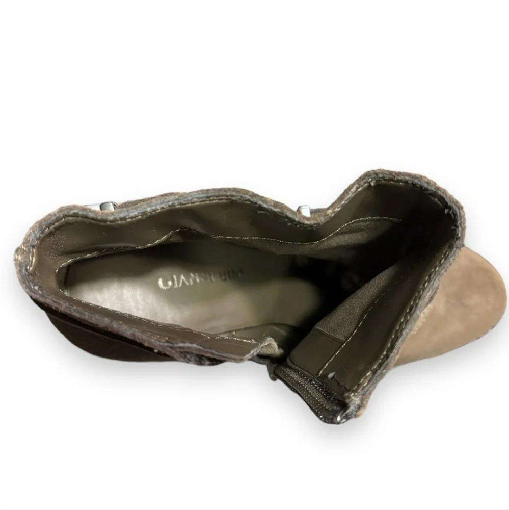 GIANNI BINI Grey Suede Side Zip Ankle Booties Double Buckle